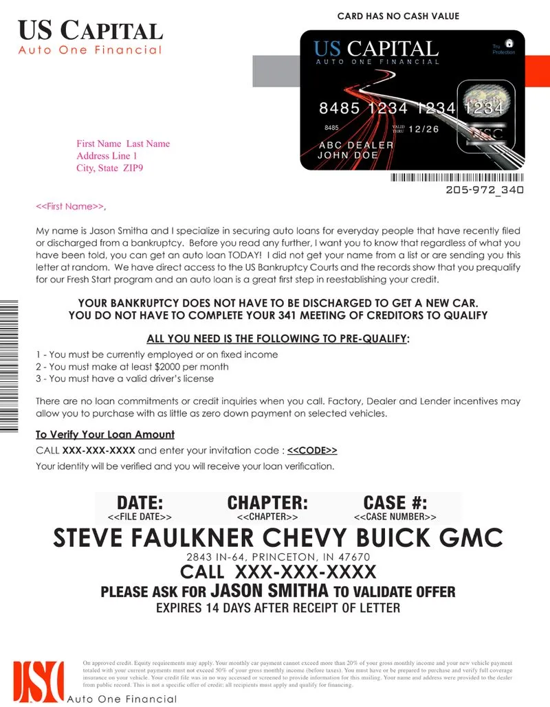 BK Card mailer sample with embossed credit-card style card