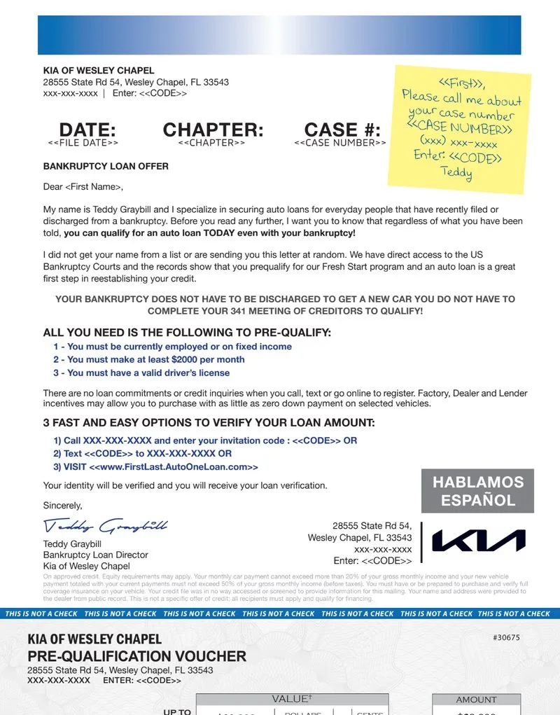 The BK Post-It Note mailer: personalized letter with a handwritten post-it